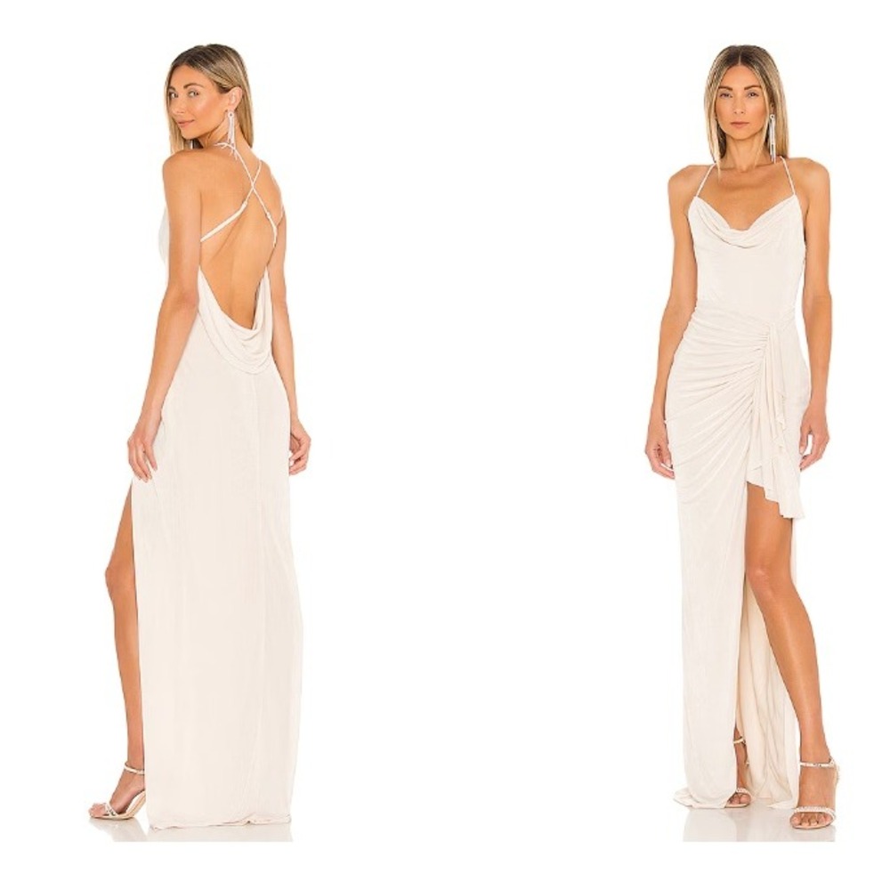 Katie May X REVOLVE So Juicy Dress Size XS Champagne Cowl Neck Open Back Maxi